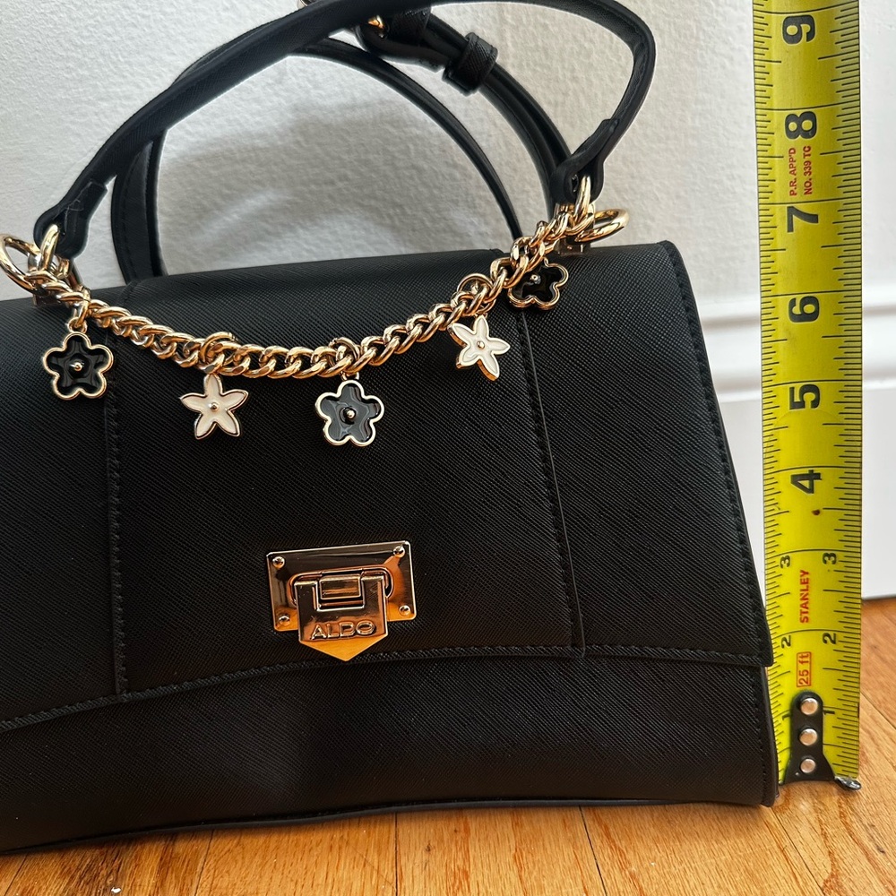 ALDO Black Satchel with Gold Floral Chain